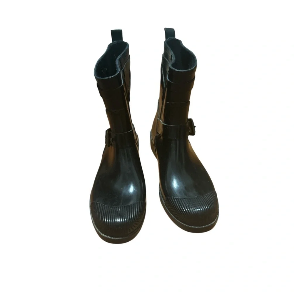 Coach Lester Black Rubber Rain Boots Ankle Buckle Waterproof Women’s Size 8 - Picture 2 of 7